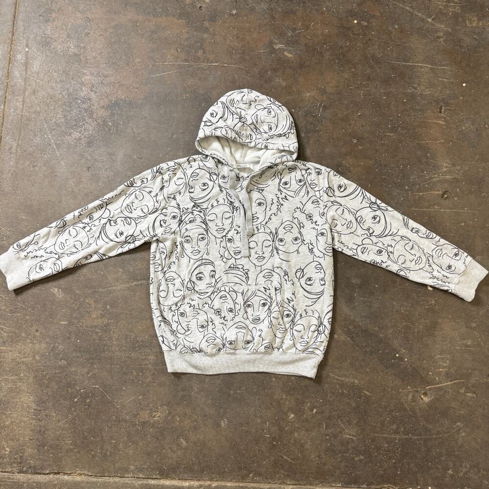MAYA ANGELOU Gray Hoodie AOP Girls Large Pullover Line Drawing Art Fleece